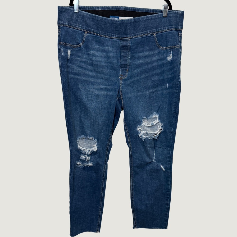 Old Navy Womens Rockstar Super Skinny Jeggings 20 Blue Distressed Casual Edgy